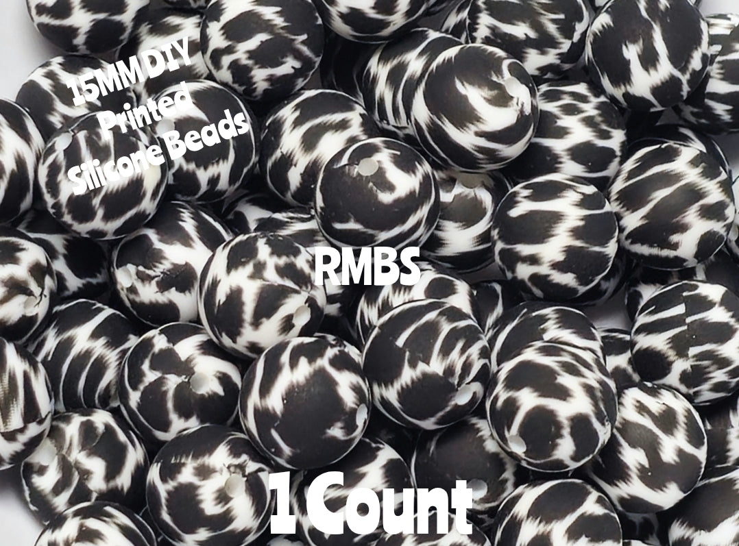 New 1 Count 15mm Printed Beads Bold Black Leopard DIY beads Craft Supplies