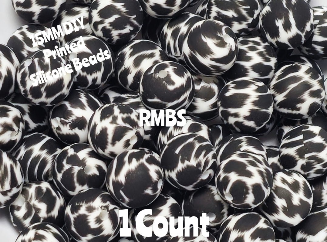 New 1 Count 15mm Printed Beads Bold Black Leopard DIY beads Craft Supplies