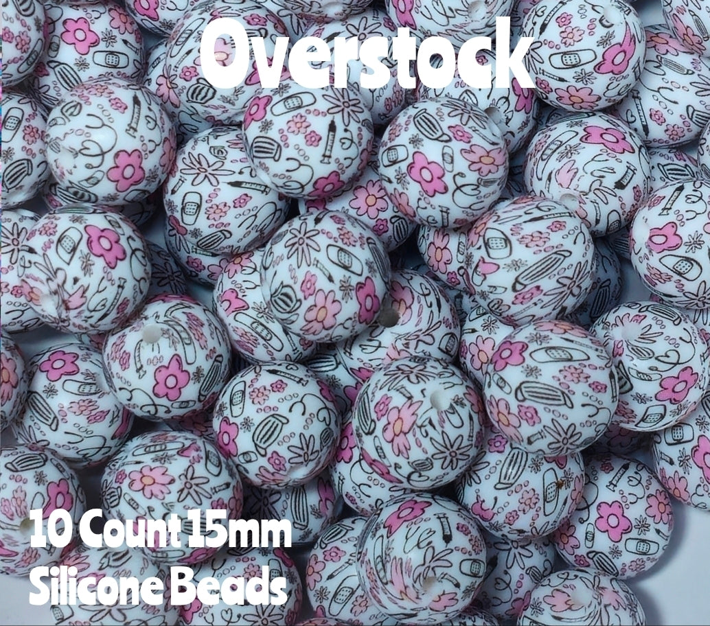 10 Count DIY 15MM Silicone Printed Beads Bead Supplies Medical Makes them around .20 cents each