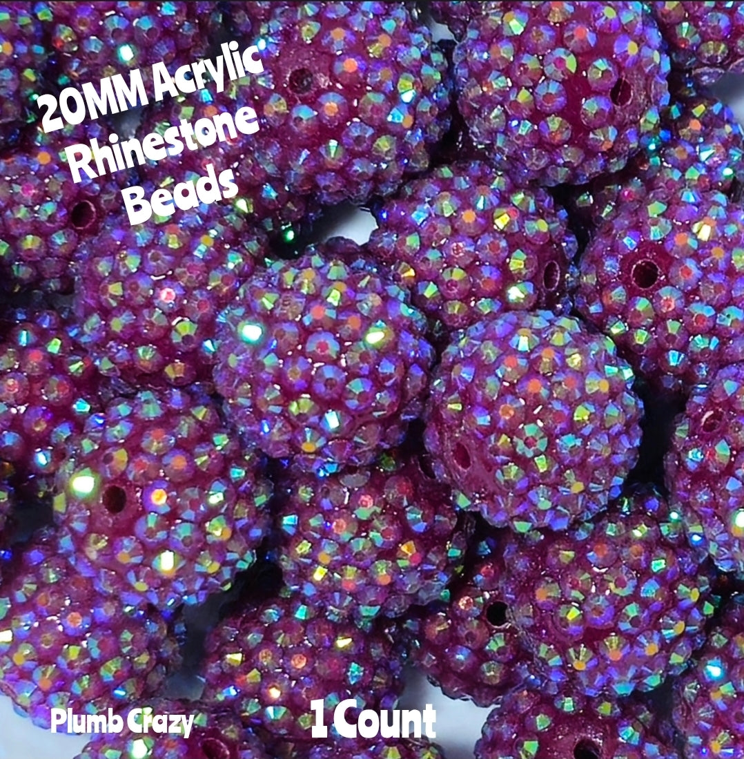 1 Count 20MM DIY Fancy Rhinestone Plum Crazy Purple Acrylic Beads Craft Supplies