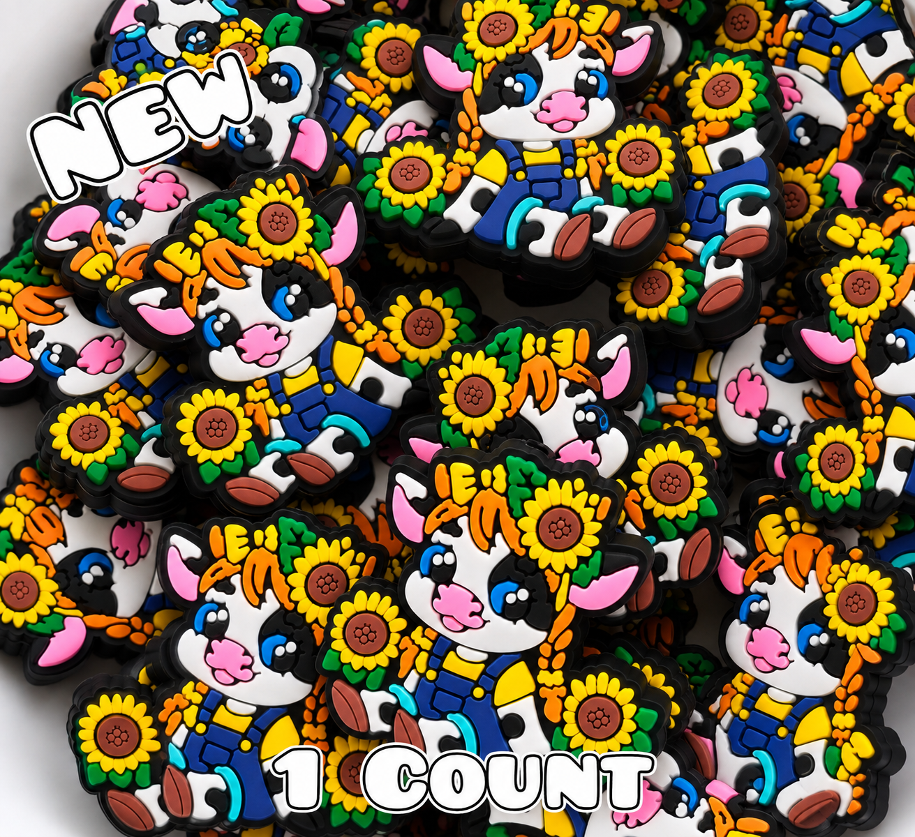 New 1 Count Focal Bead Cow Sunflower