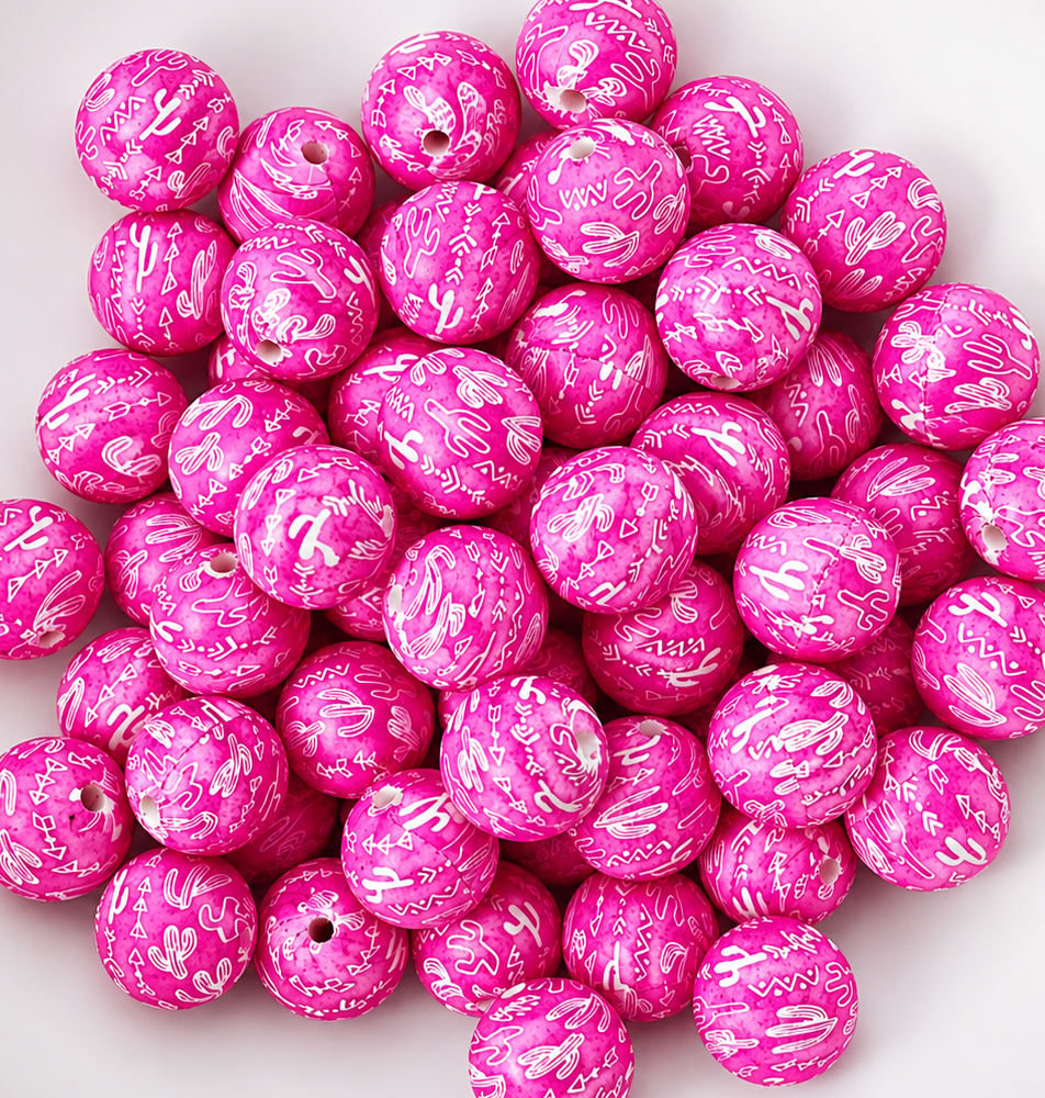 New 1 Count DIY Silicone Beads 15mm printed Pink Country Cactus