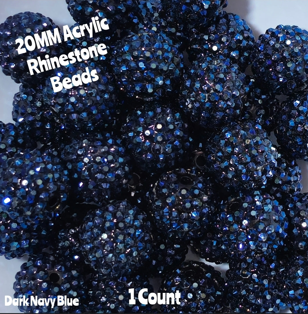 1 Count 20MM DIY Fancy Rhinestone Dark Navy Blue Acrylic Beads Craft Supplies