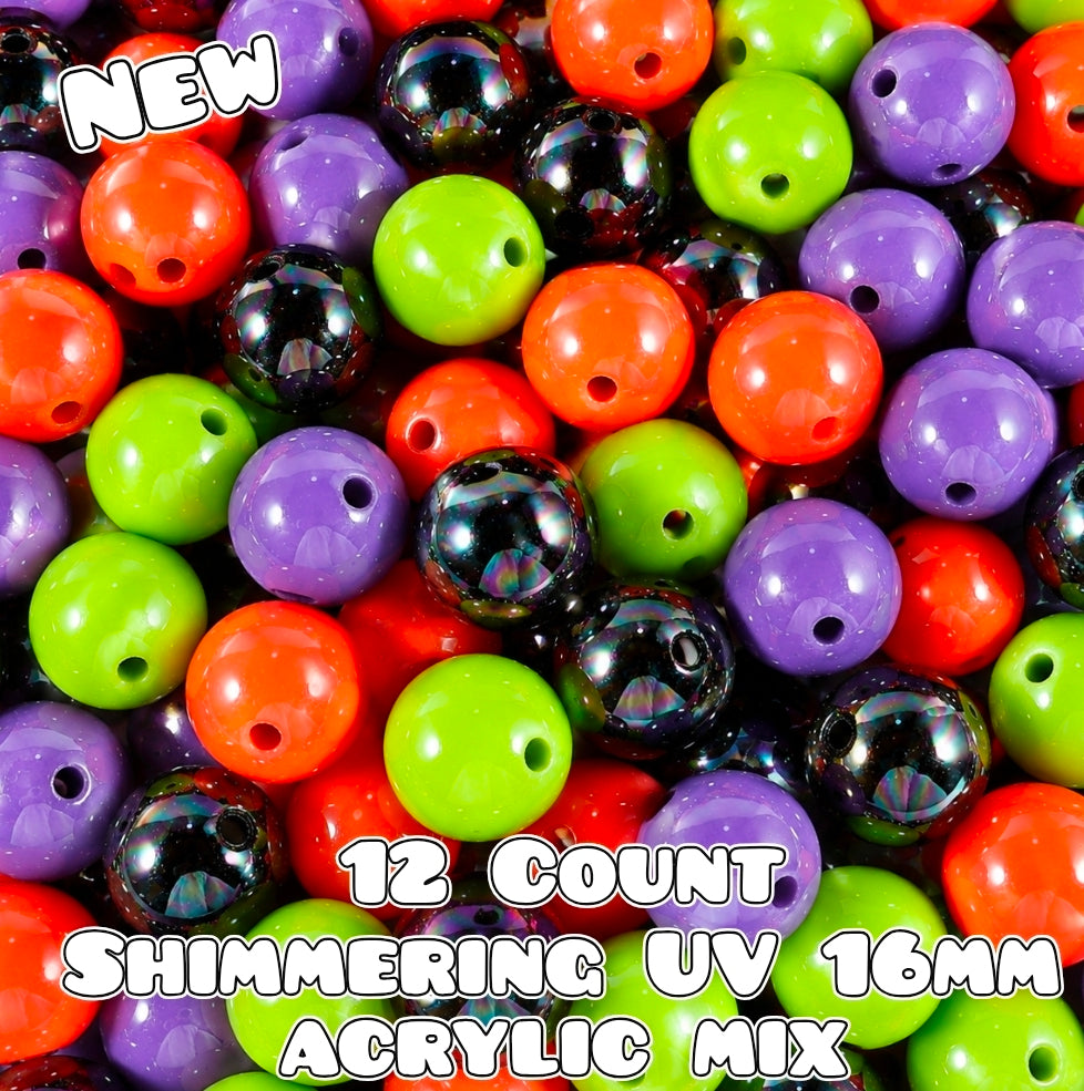 12 count 16MM Acrylic Opal UV Shimmer Bead Mix Halloween Colors