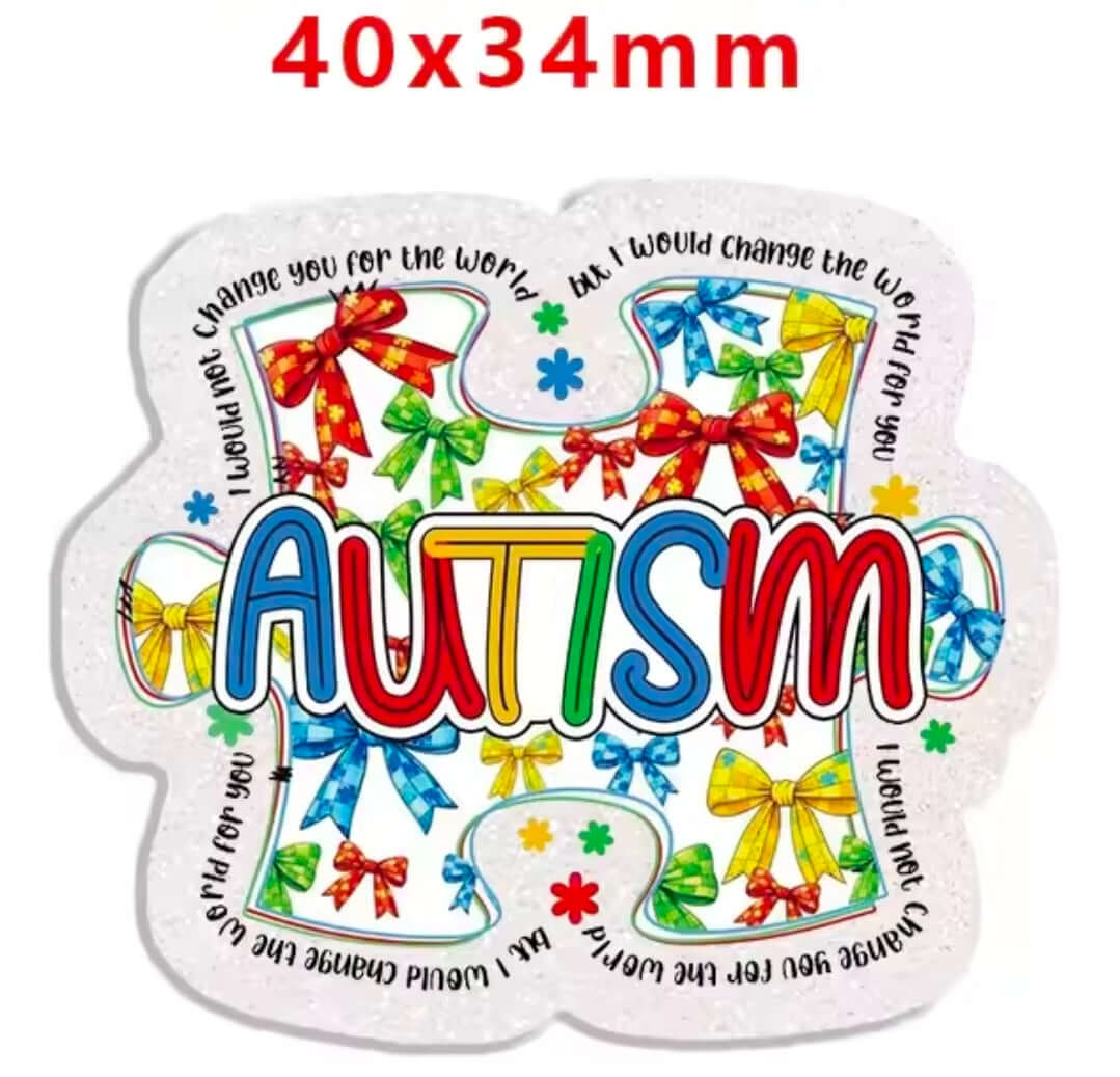 New 1 Count Glitter Acrylic Flatback PLANAR Resin Acrylic Patch- Autism