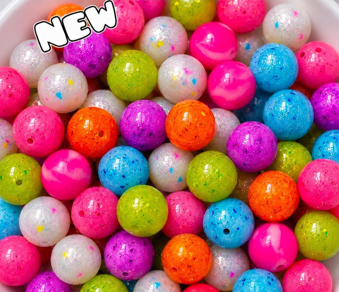 NEW 15mm DIY Silicone Beads Glitter Glossy 20 Count Mix All Colors