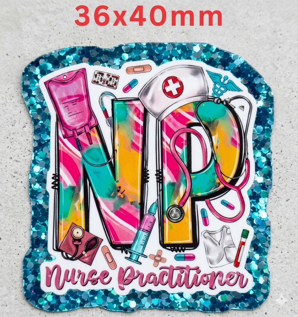 Glitter Acrylic Flatback- Acrylic Planer Resin Charm Medical Nurse Practitioner
