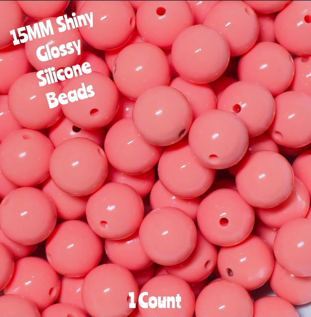 15mm DIY Silicone Beads Glossy Shiny Solids 1 Count Peach Pink Fuzz
