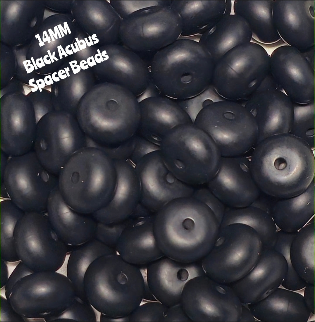 1 Count DIY 14 MM BLACK Silicone SOLID Acubus Spacer Beads Craft Supplies