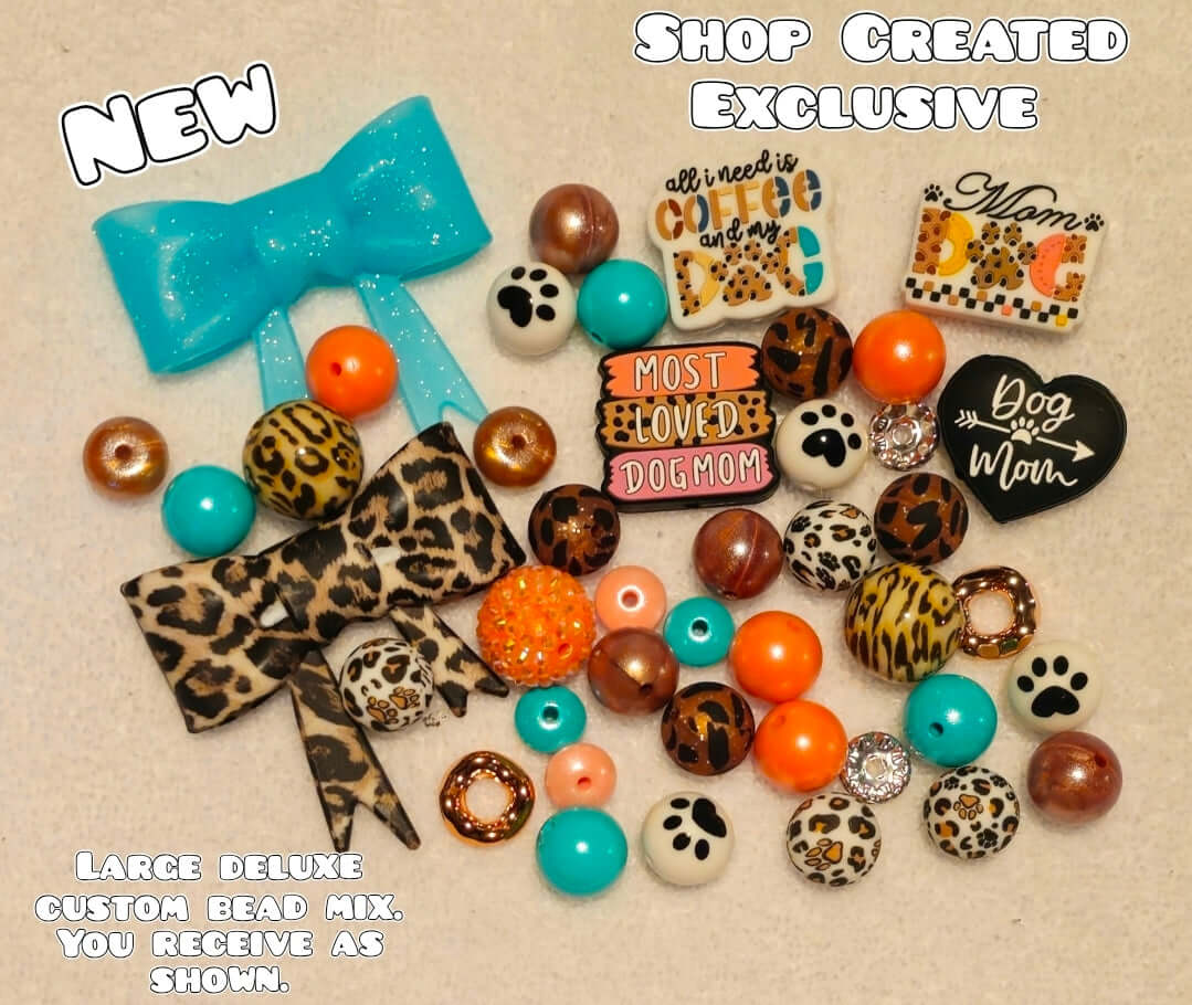 Deluxe Large Silicone & Acrylic Bead Mix Leopard Paw Print Animals Fur Mama Dog Mom