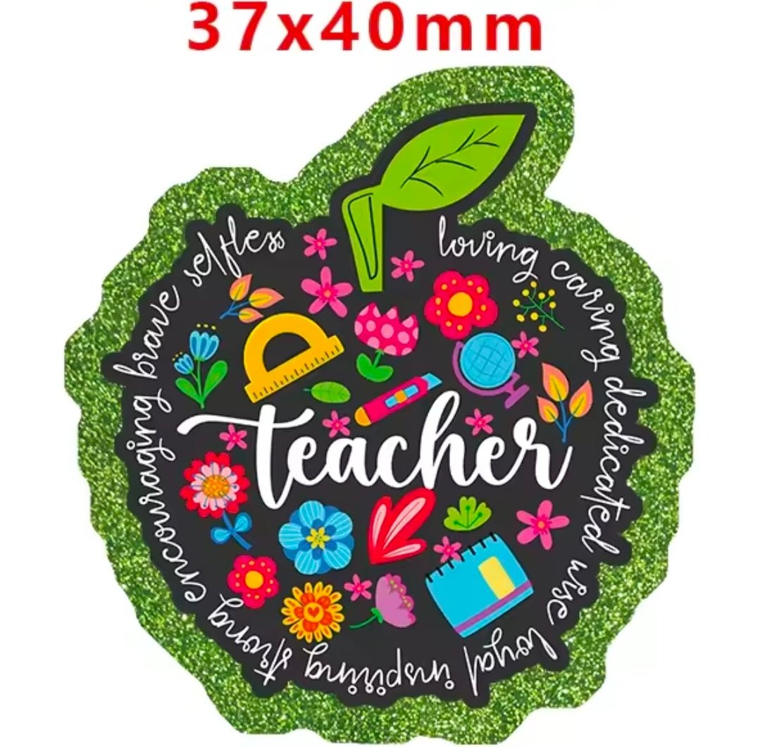 Glitter Acrylic Flatback- Acrylic Planer Resin Charm Teacher
