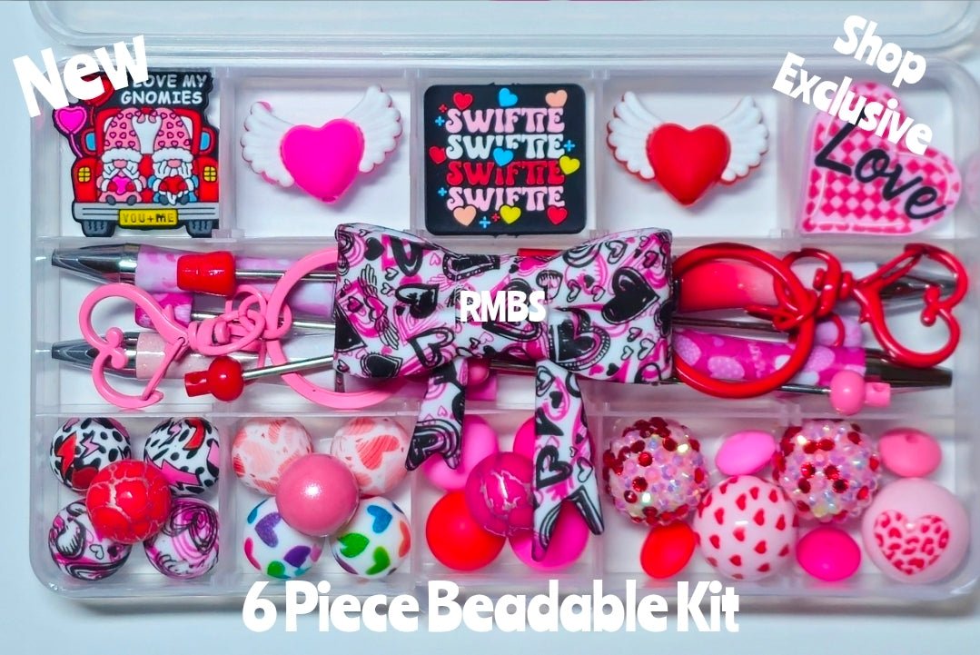 New Deluxe 6 Piece Valentines Beadable DIY Bead Kit Craft Kit