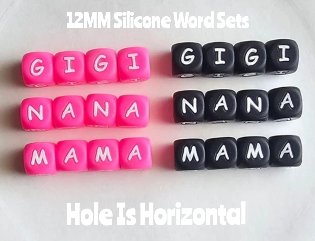New 4 Count DIY Words Beads Craft Supplies 12mm Silicone Beads Gigi Nana Mama