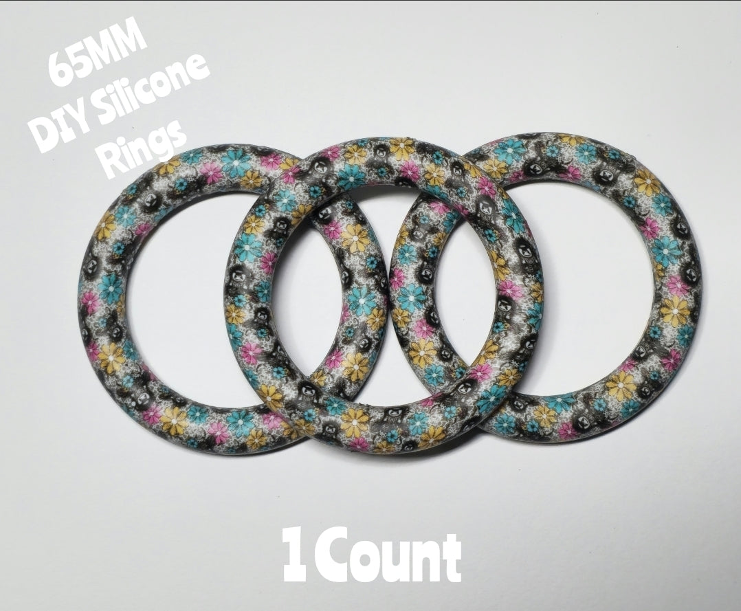 1 Count DIY 65MM Silicone Rings Craft Supplies Beadable Blanks Highland Cow Flowers