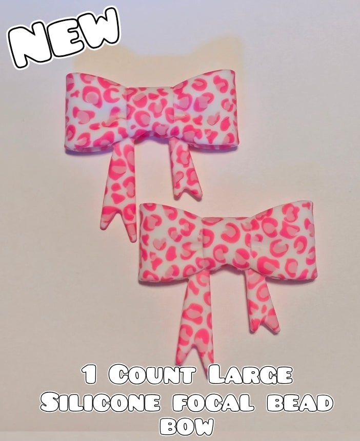 1 Count Large Silicone Printed Bow Focal Beads. Bow beadable accessories