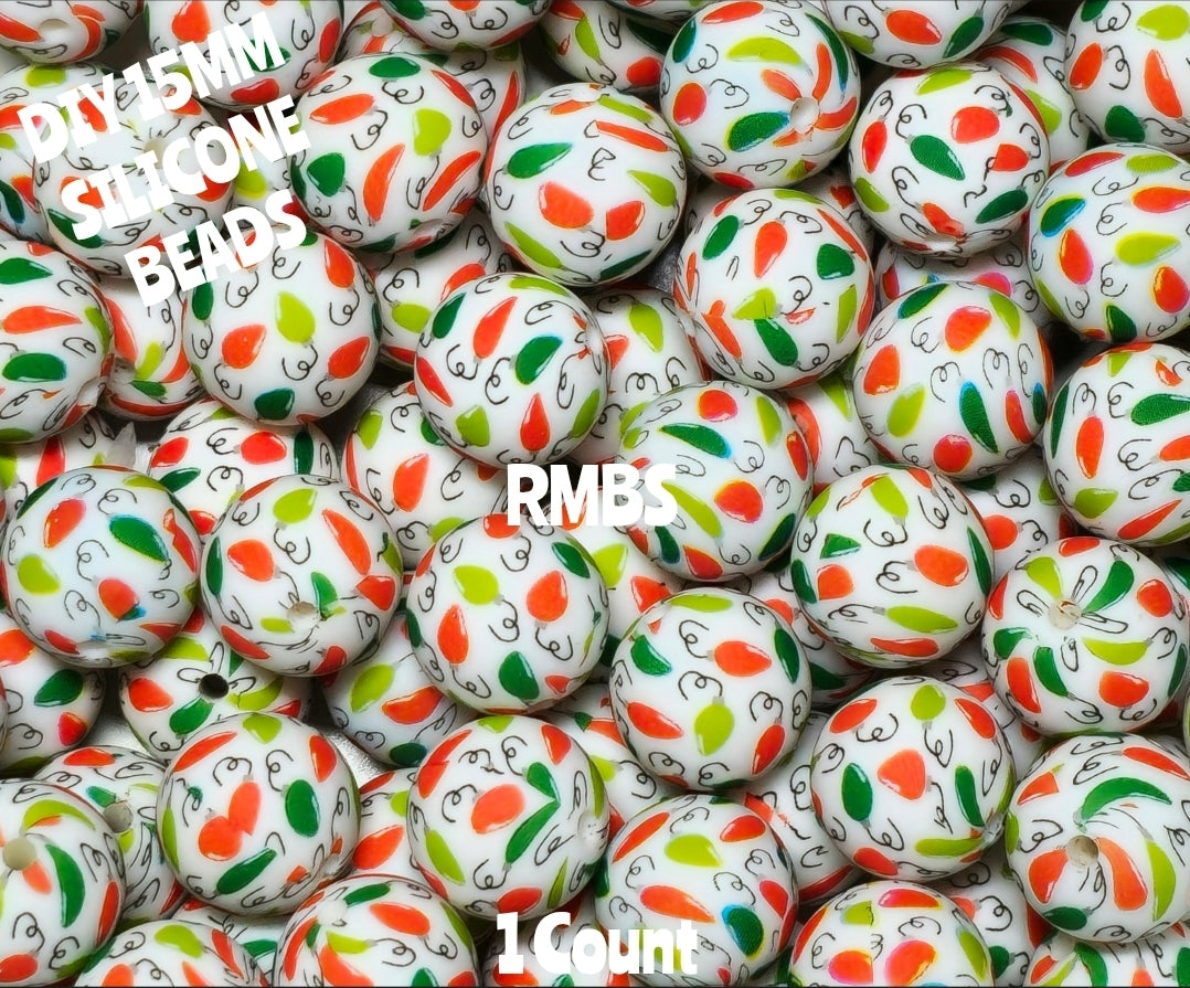 New 1 Count 15mm Printed Beads Christmas Theme Beads Craft Supplies Multiple Options