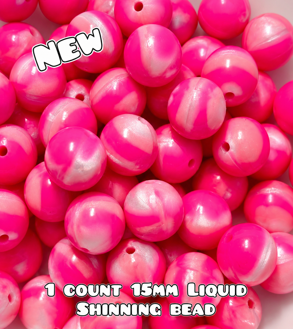 NEW 15mm DIY Silicone Beads Glitter Glossy 1 Count Marbel Pink
