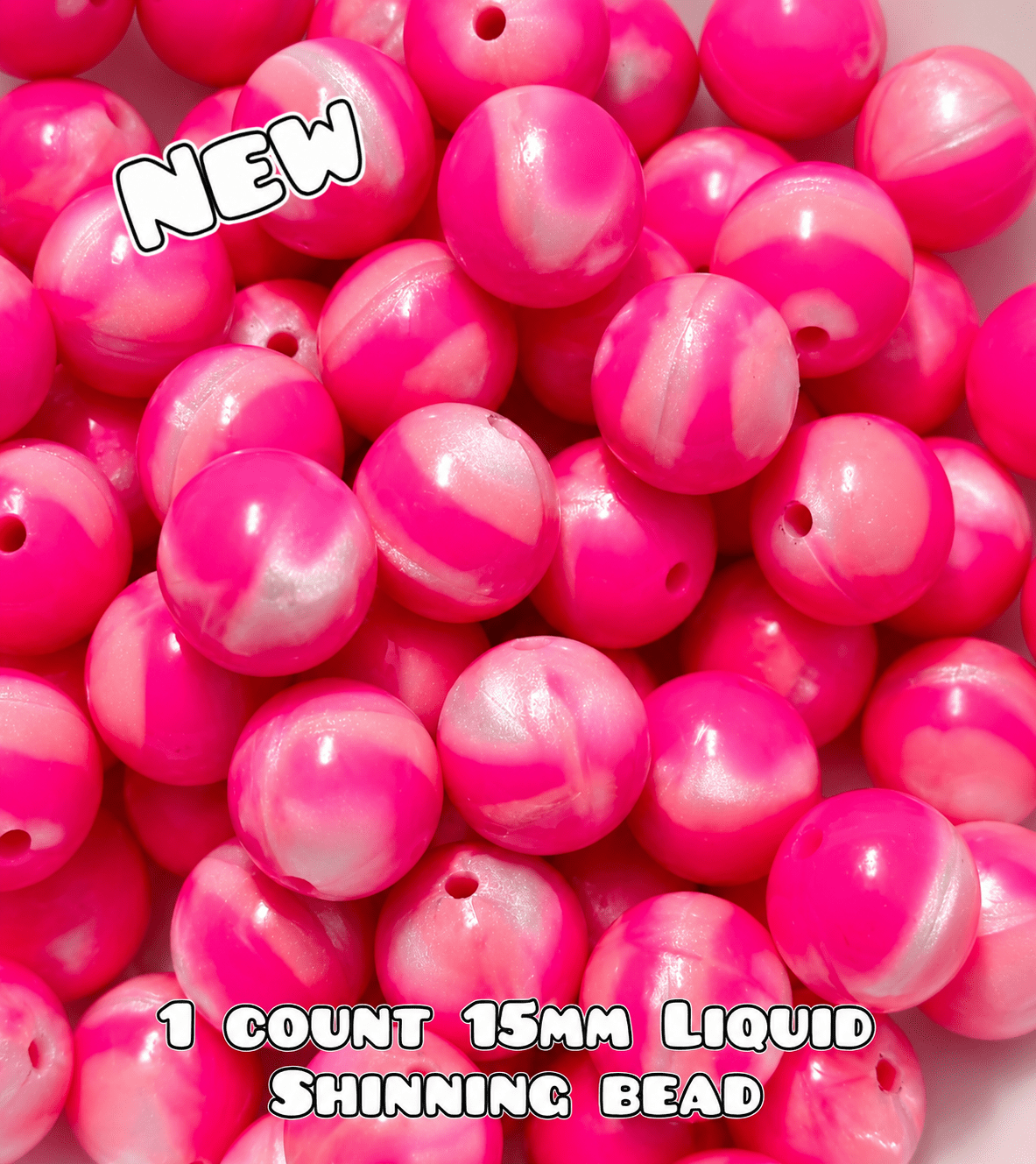 NEW 15mm DIY Silicone Beads Glitter Glossy 1 Count Marbel Pink