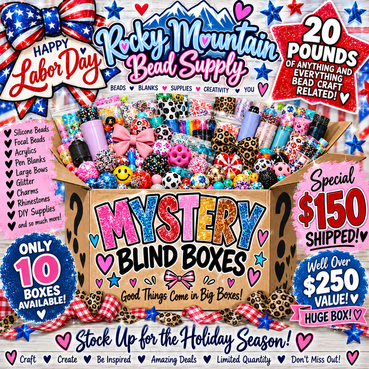 Labor Day Special 20 Pound Beads & ACCESSORIES blind mystery boxes our biggest offer EVER. Discounts don't apply as already heavily discounted.