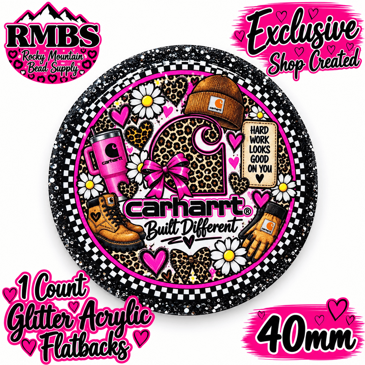 Exclusive 1 Count Custom Exclusive Glitter Acrylic Flatback 40mm CARHARRT 3