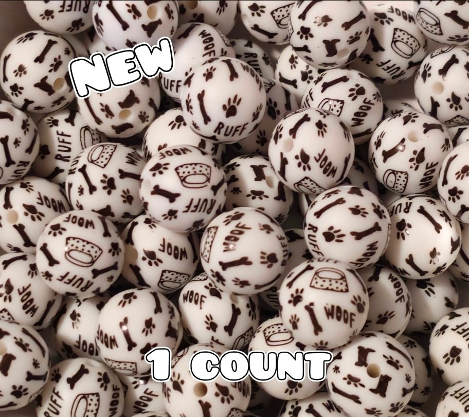 New 1 Count 15mm printed silicone beads Dog