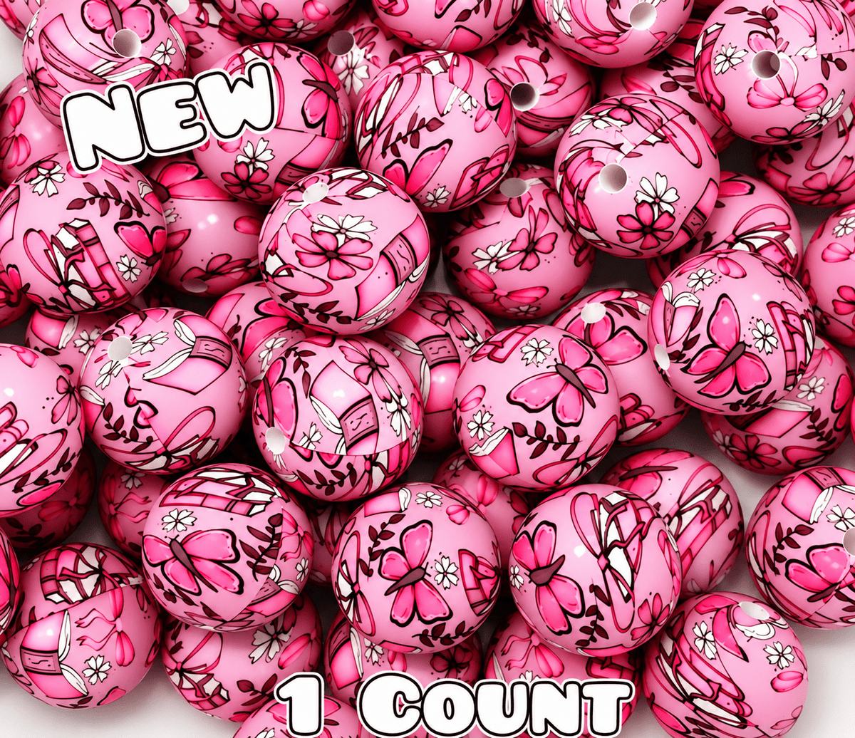 New 1 Count DIY Silicone Beads 15mm printed Butterfly & Books
