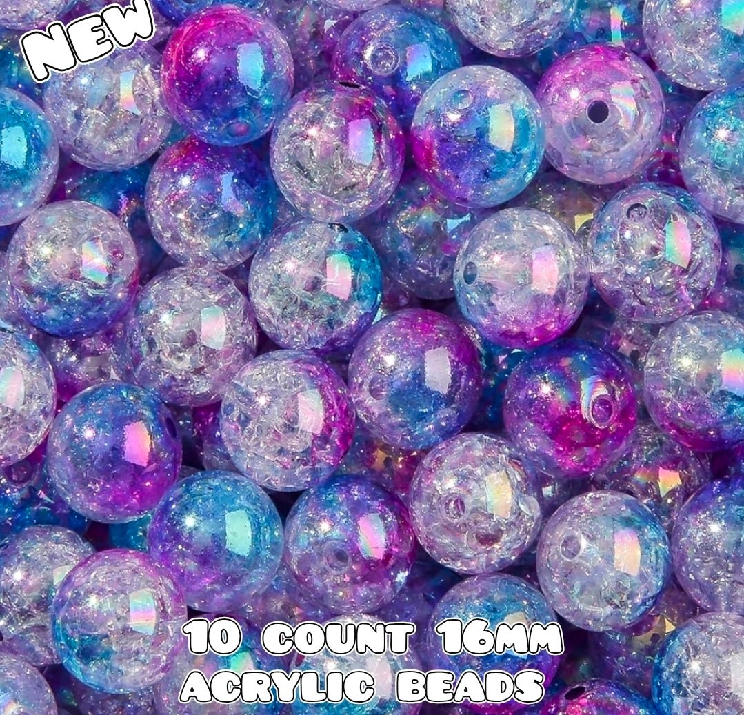 New 10 Count Acrylic 16mm Beads Multi Color Mix Crackle Ombre
