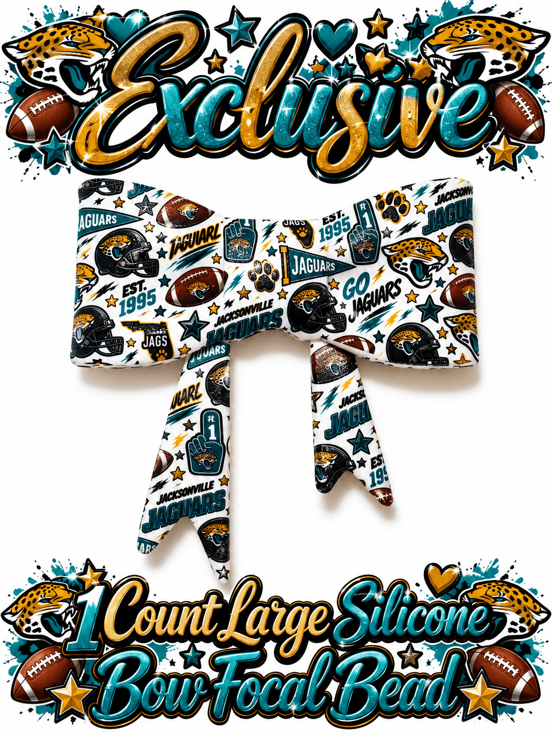 New Shop Exclusive 1 Count Large Silicone Bow FOOTBALL JAGUARS