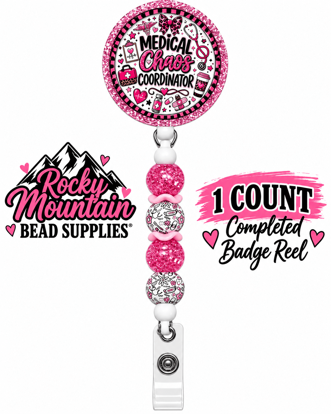 New 1 Count Completed Beadable Badge Reel Exclusive Design Wholesale