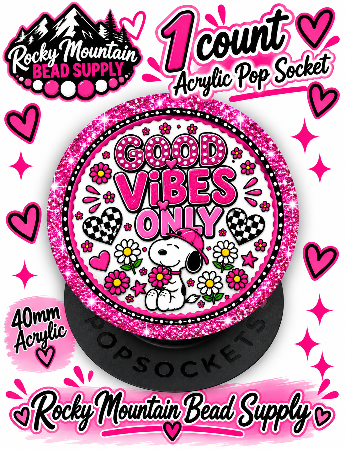New 1 Count Completed Exclusive Design Wholesale Acrylic Flatback Phone Pop Socket