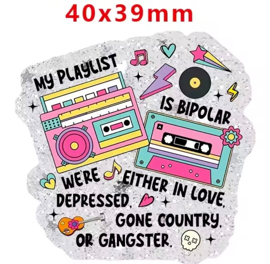 Glitter Acrylic Flatback- Acrylic Planer Resin Charm Playlist