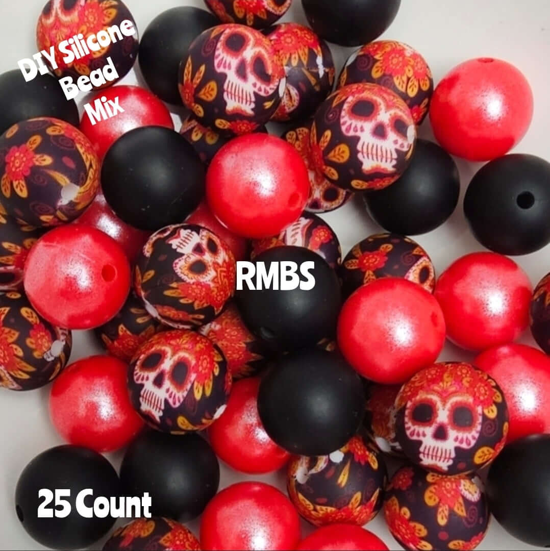 New Floral Skulls DIY Silicone Bead Mix 25 count