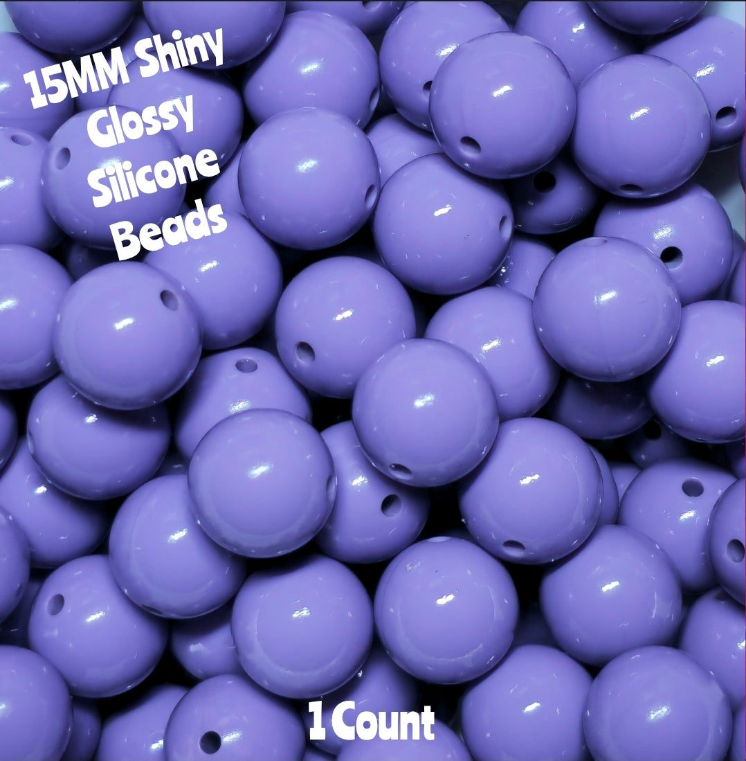 15mm DIY Silicone Beads Glossy Shiny Solids 1 Count Pastel Purple