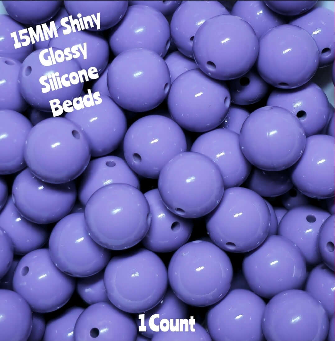 15mm DIY Silicone Beads Glossy Shiny Solids 1 Count Pastel Purple