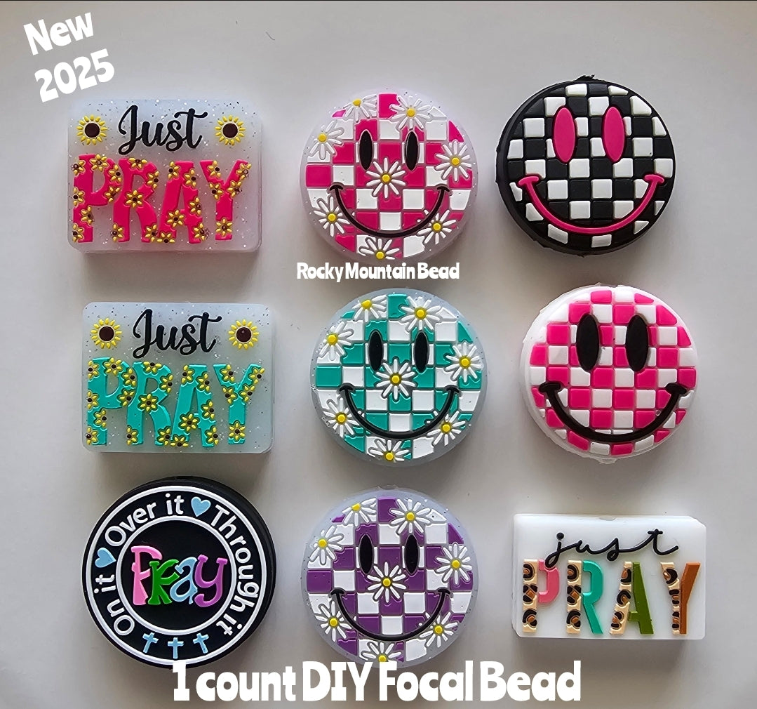 New 2025-- 1 count focals smiley face religious DIY BEADS