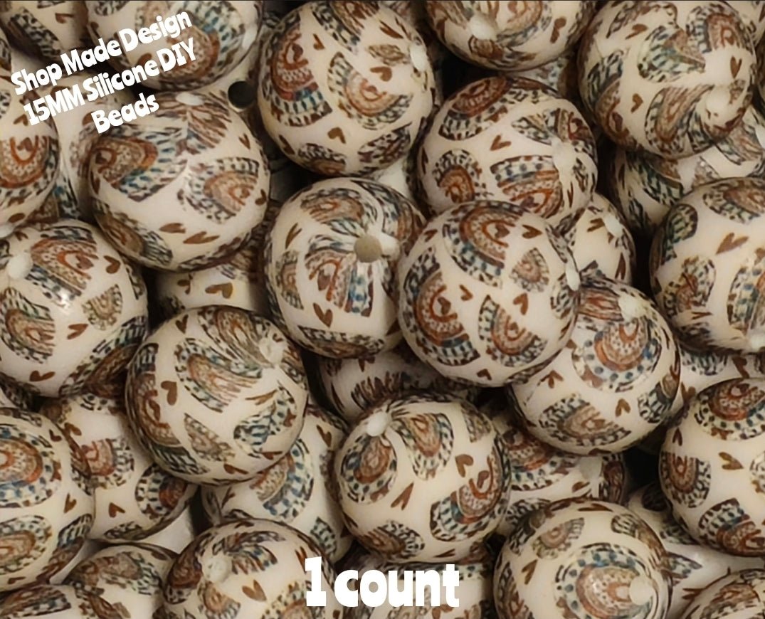 Nuevas cuentas de silicona DIY de 15 mm con estampado de arcoíris country boho para accesorios personalizables, 1 unidad