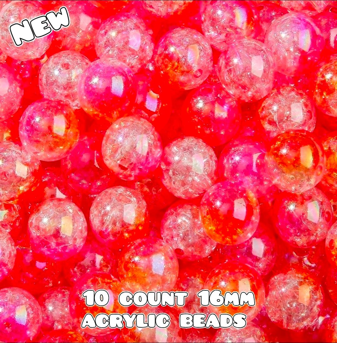 New 10 Count Acrylic 16mm Beads Multi Color Mix Crackle Ombre