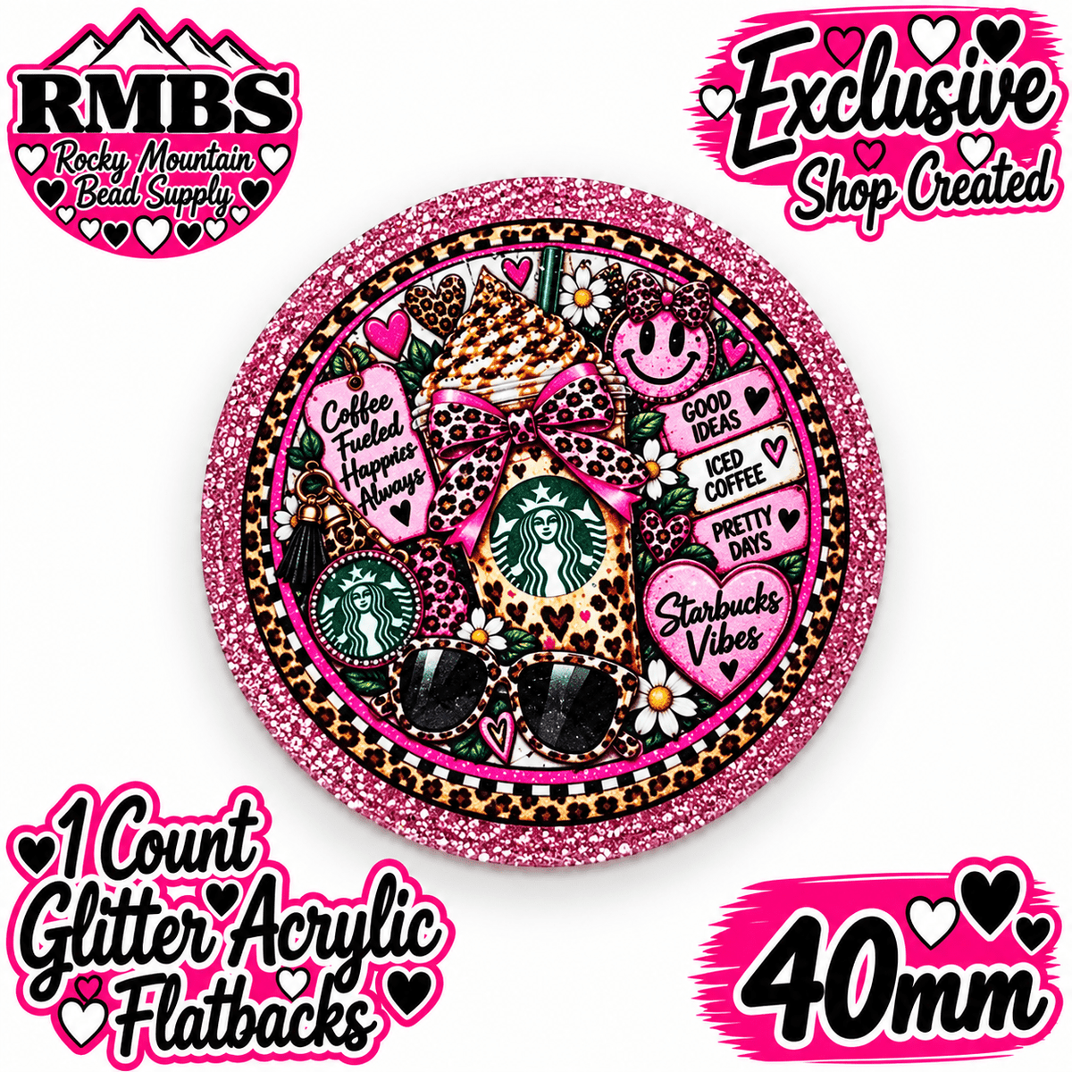 Exclusive 1 Count Custom Exclusive Glitter Acrylic Flatback 40mm STARBUCKS 3 VIBES