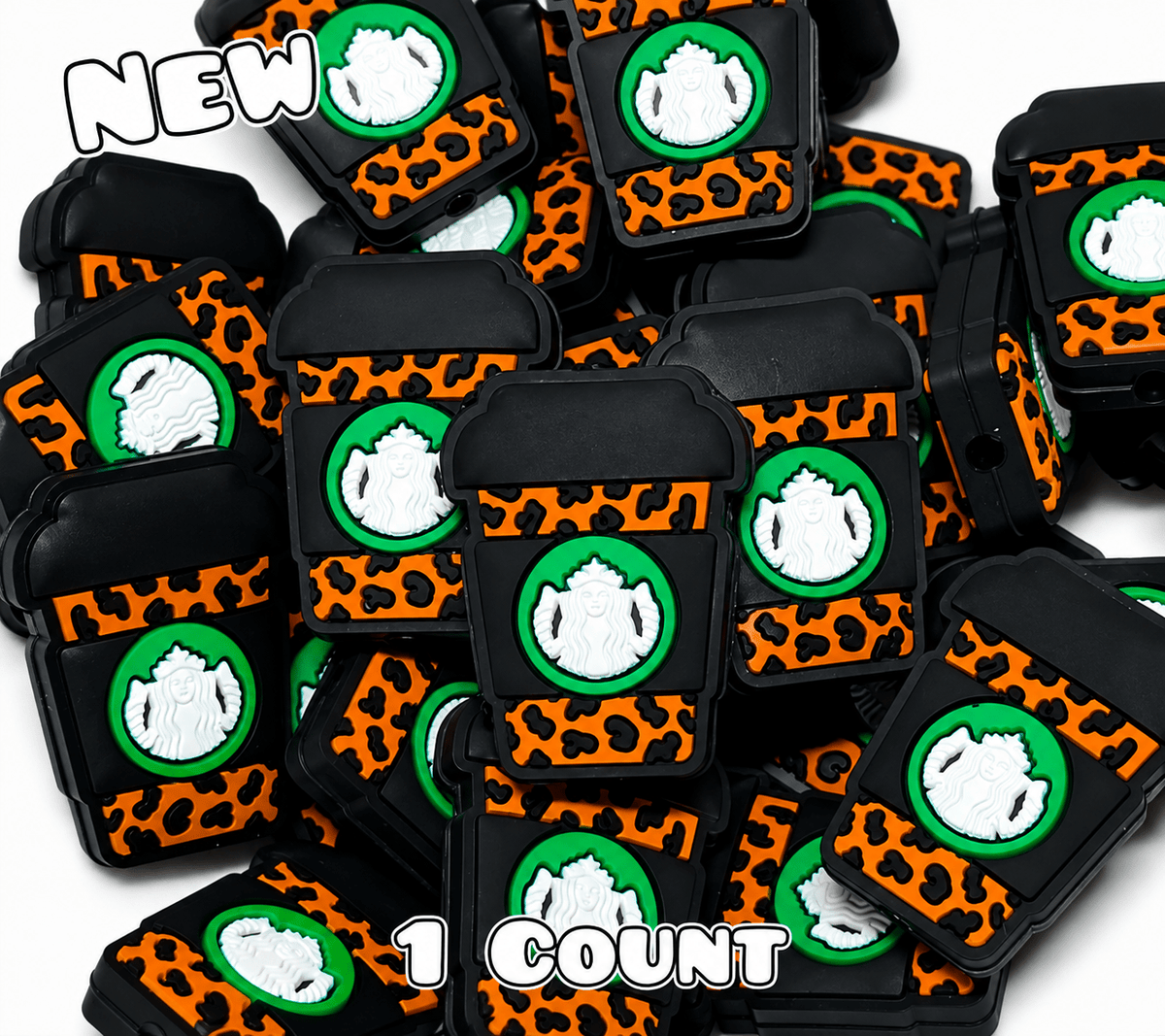 New 1 Count Starbucks Cup Leopard Focal Bead