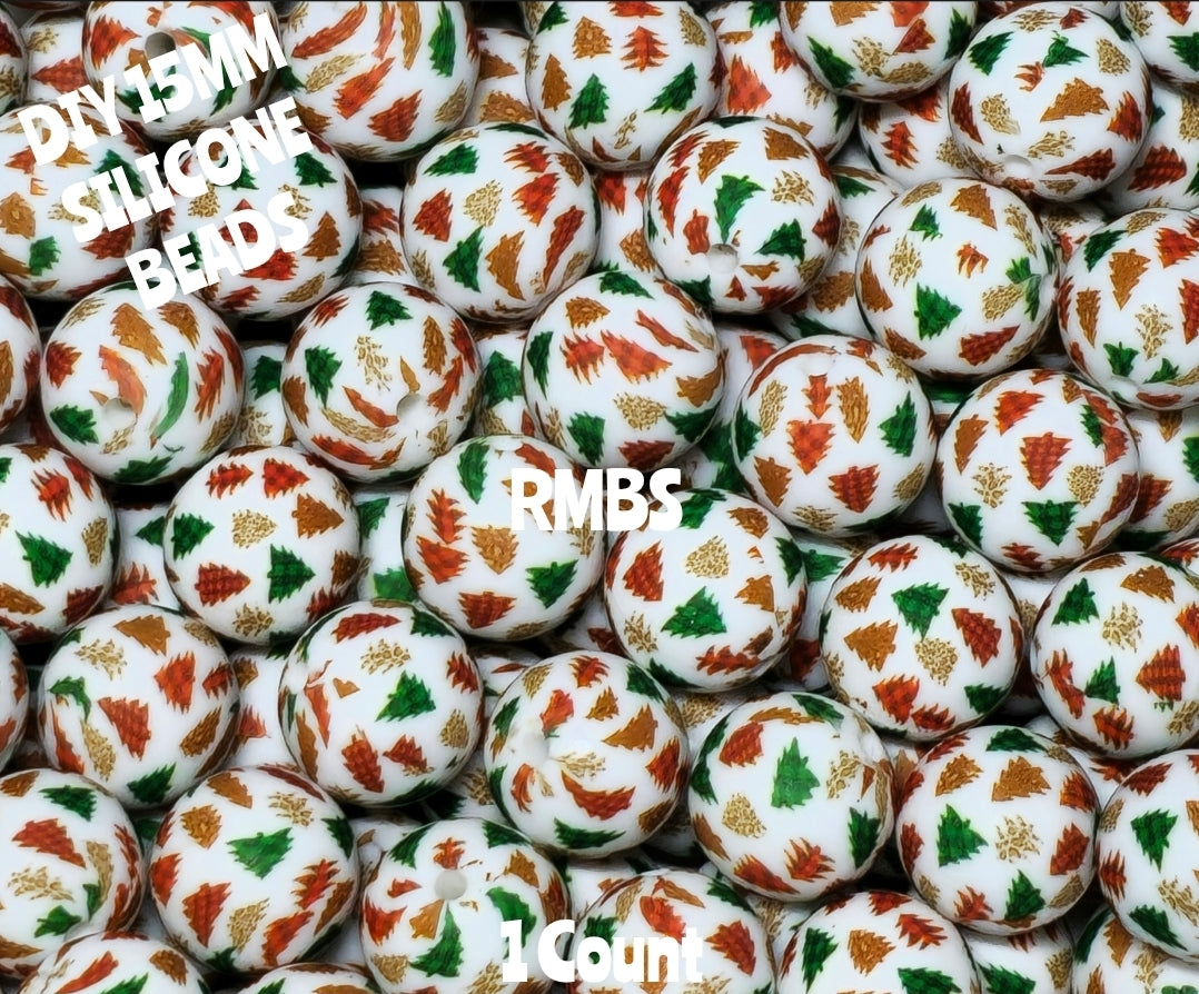 New 1 Count 15mm Printed Beads Christmas Theme Beads Craft Supplies Multiple Options