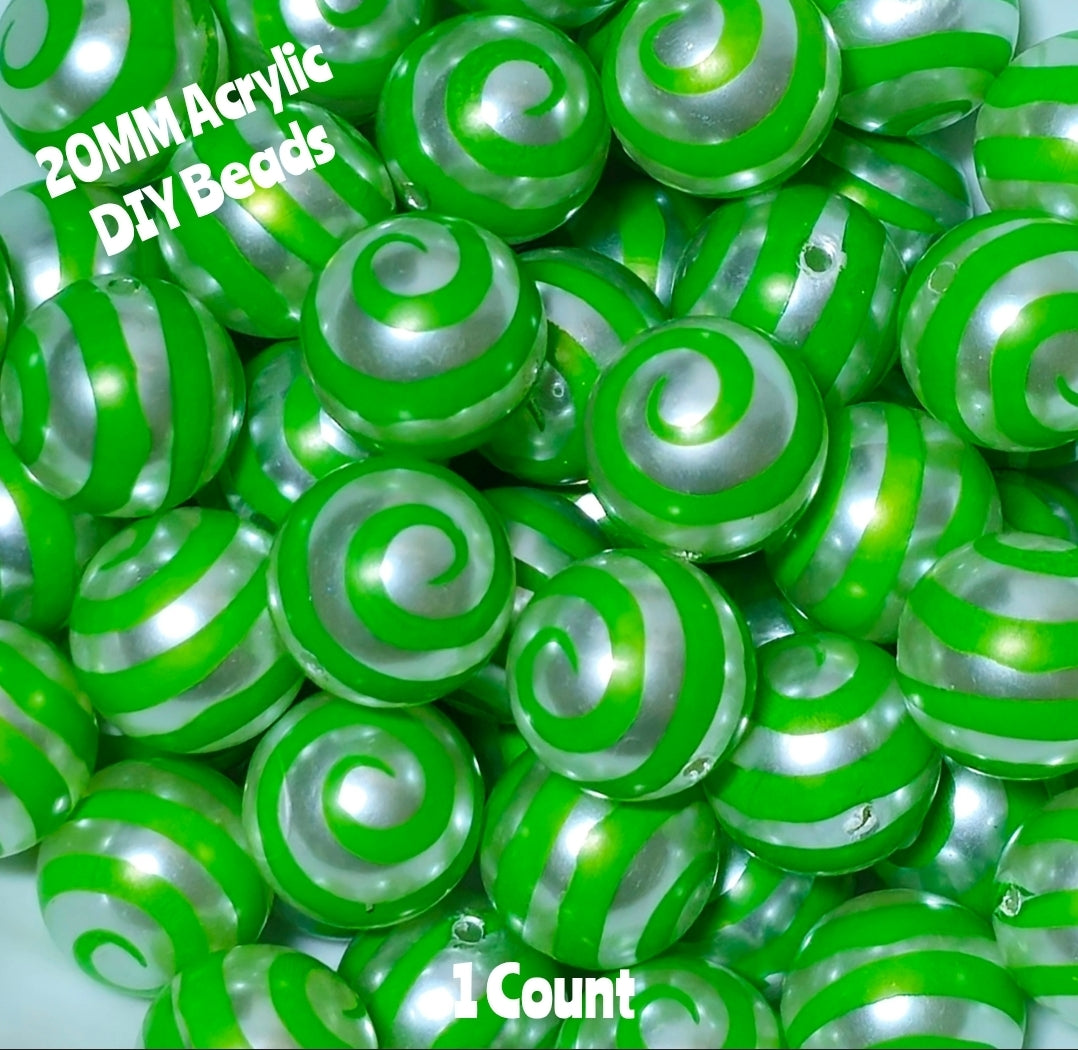 1 Count 20MM DIY Acrylic Beads Green Swirl Craft Supplies