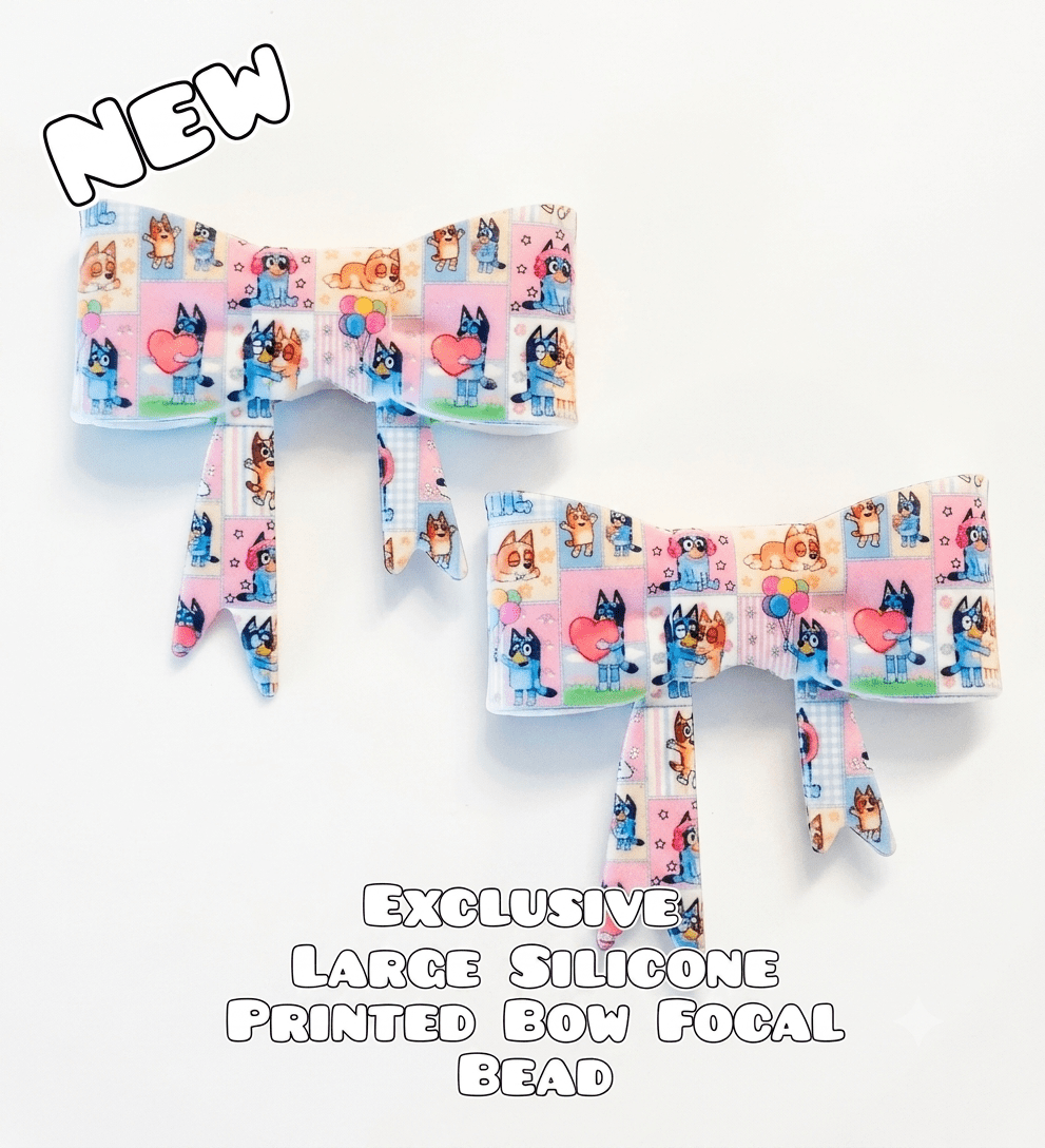 1 Count New Release Silicone Focal Bead Bow Exclusive Blue Pup