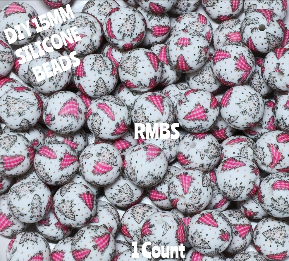 New 1 Count 15mm Printed Beads Christmas Theme Beads Craft Supplies Multiple Options