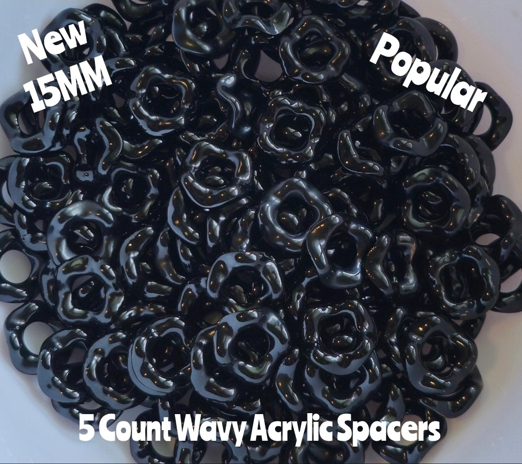 New Colors 15MM Popular Acrylic Large HOLE Wavy Spacers Beads 5 Count FITS ANY AND ALL BEADABLES