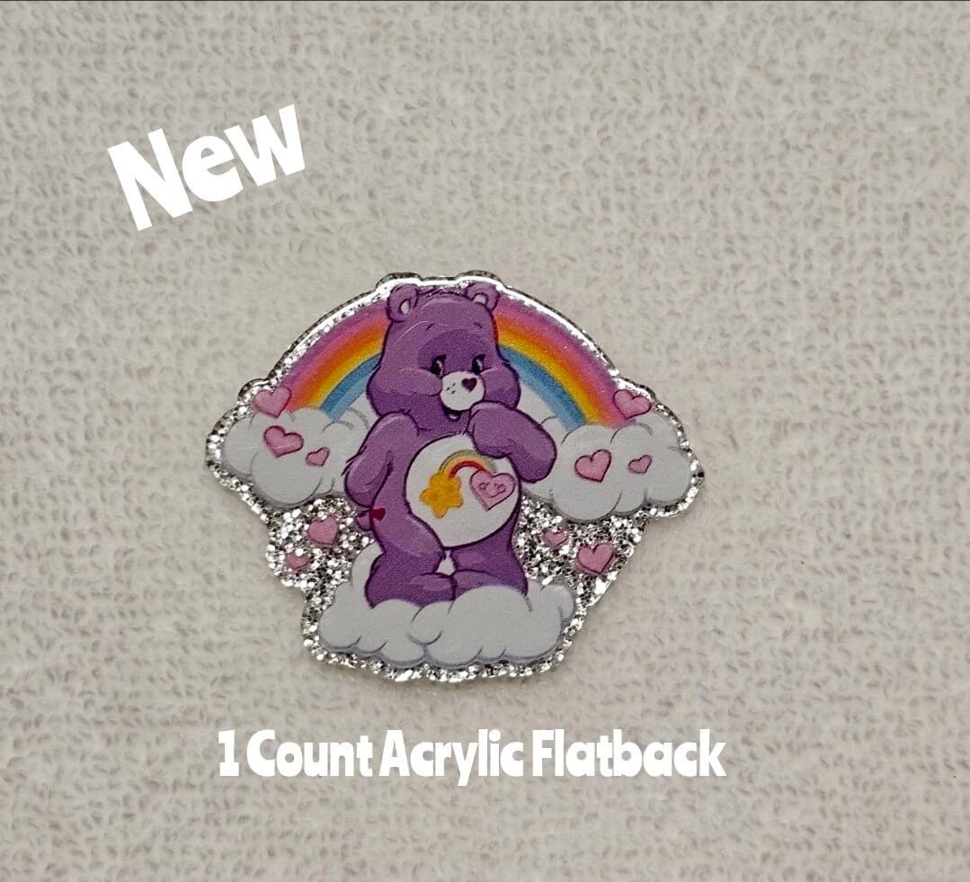New 1 Count Glitter Acrylic Flatback Care Bears