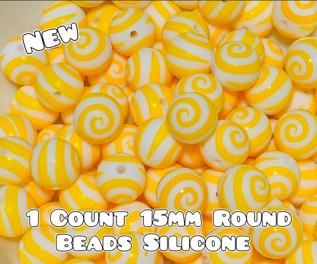 Nuevo paquete de 1 cuenta de silicona impresa de 15 mm REMOLINO AMARILLO