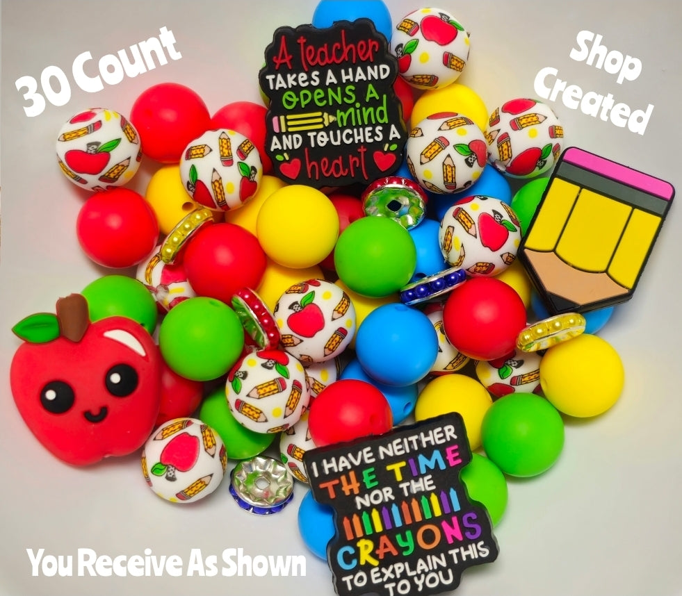 New Teacher Silicone Bead Mix DIY Craft Supplies 30 Count 15mm