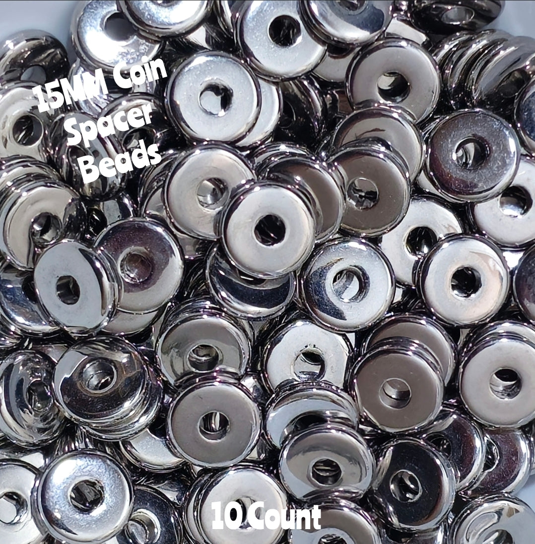 New DIY Coin Disk Spacers 10 count 15mm spacers SILVER NEW