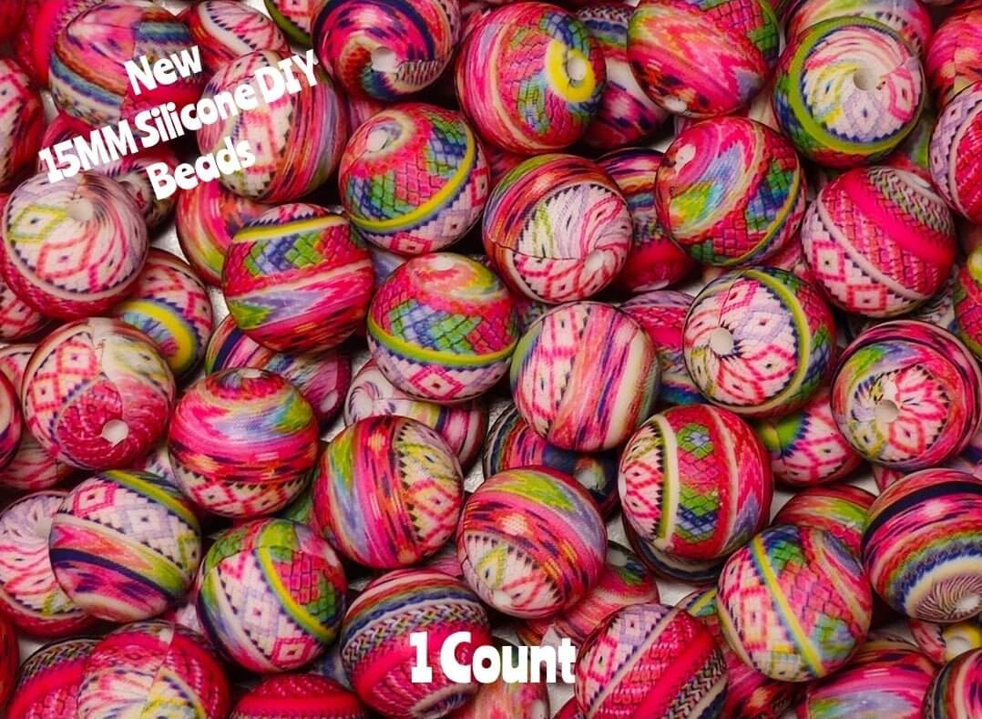 Nuevas cuentas de silicona DIY de 1 unidad de 15 mm estampadas con sandía de país azteca, accesorios para cuentas
