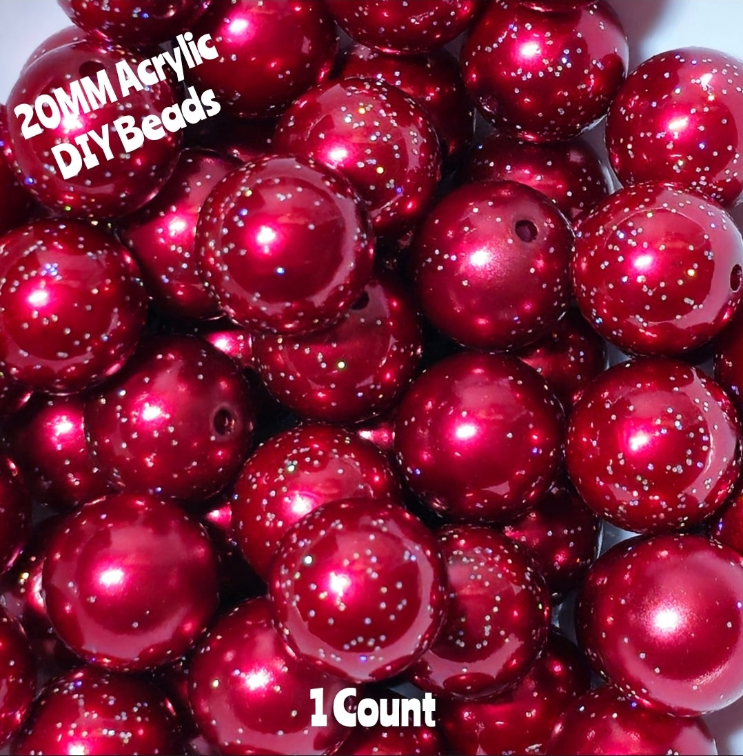 1 Count 20MM DIY Acrylic Beads Glitter Deep Red Craft Supplies